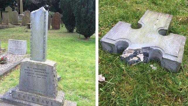 The politician's headstone has been smashed in an attack at Goldenbridge Cemetery