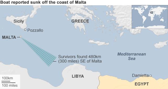 Map showing approximate location of ship sinking