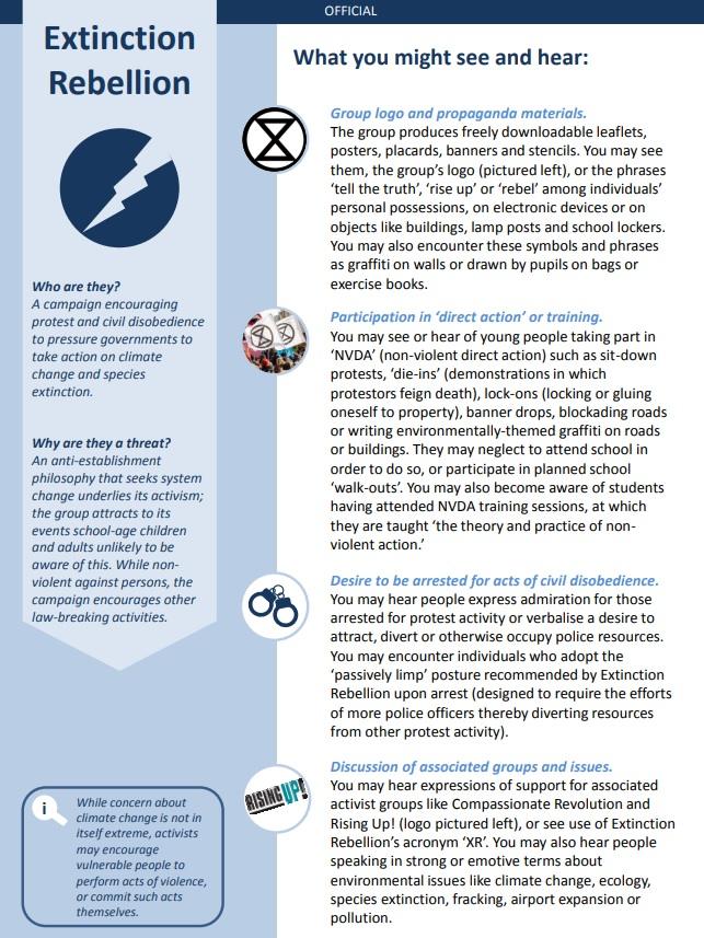 Counter Terrorism Policing guide page on Extinction Rebellion