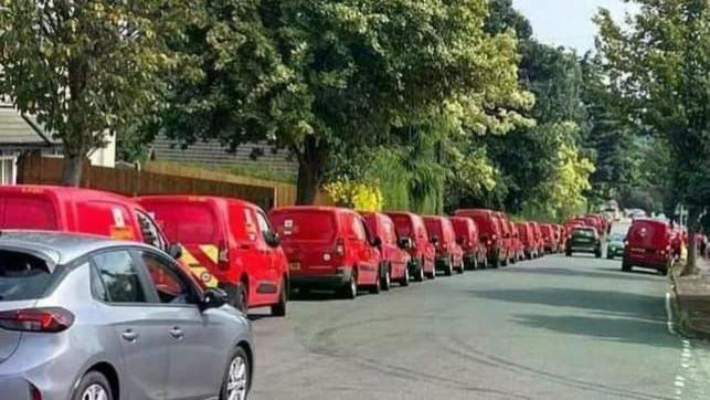 A convoy of Royal Mail vans parked in Ilkeston