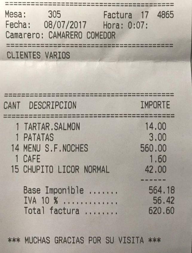 A picture showing the full bill, shared on Twitter by the local police