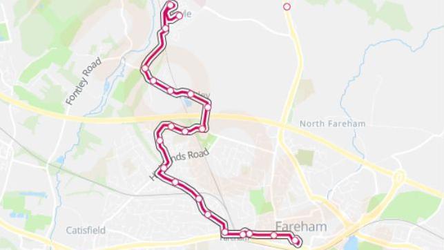 An online image of the bus route in red