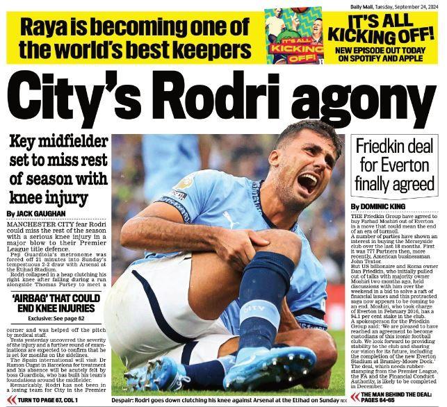 Mail backmost page - 'City's Rodri agony'