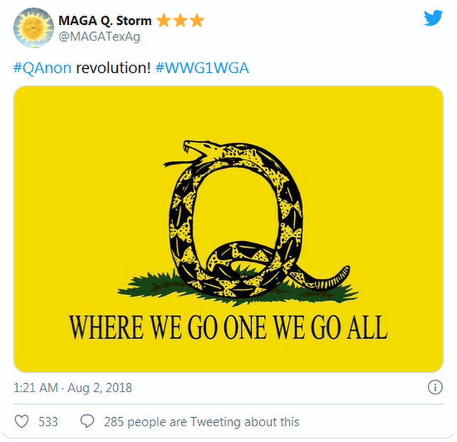 a tweet with a QAnon snake