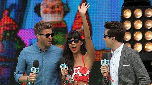 Rick Edwards, Jameela Jamil and Nick Grimshaw 