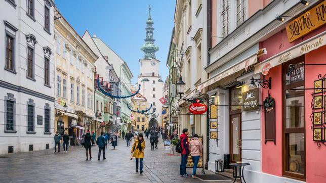 People walking in Slovakia's capital, Bratislava.