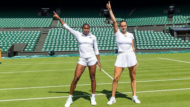 Coco Gauff and Aryna Sabalenka dance together on Centre Court at Wimbledon