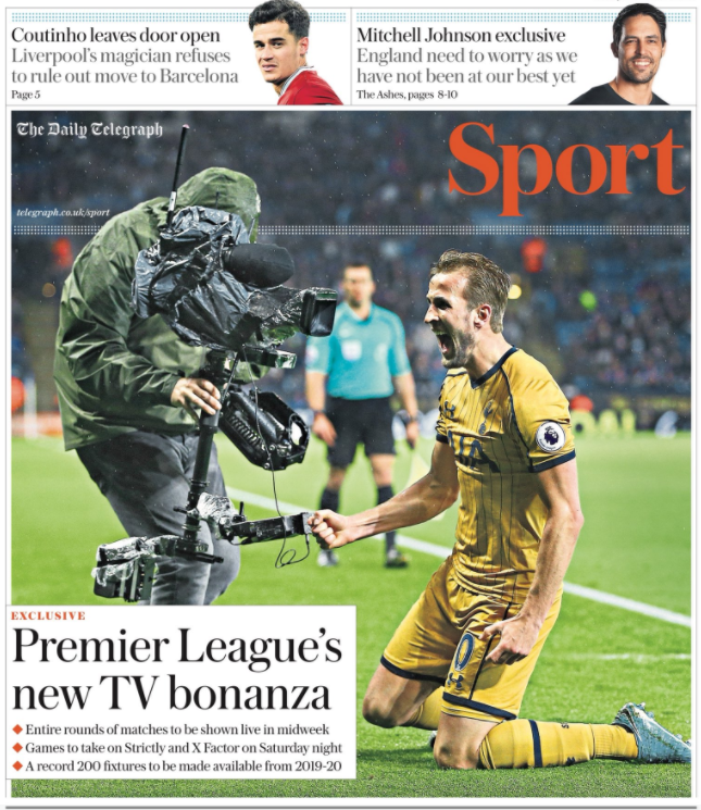News of the Premier League's next TV deal is the Guardian's lead