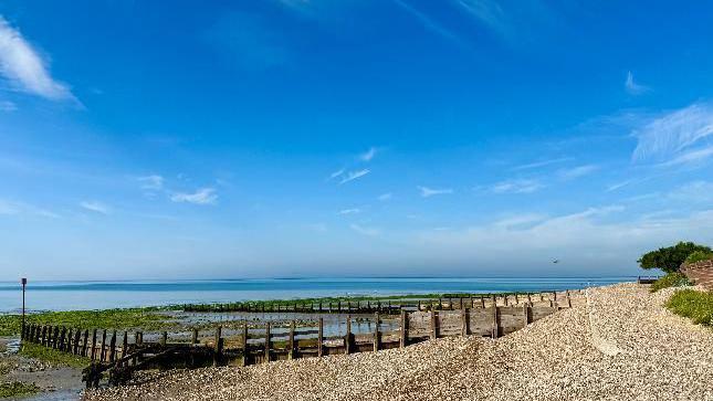 The stone beach in Felpham, near Bognor Regis in West Sussex.