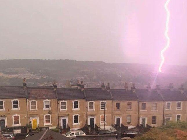 Lightning lights up the sky in Bath