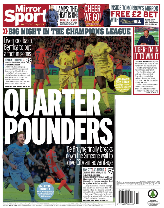 Wednesday's Mirror back page: Quarter pounders