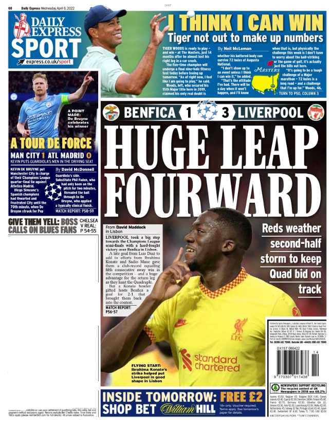 Wednesday's Express back page: Huge leap fourward