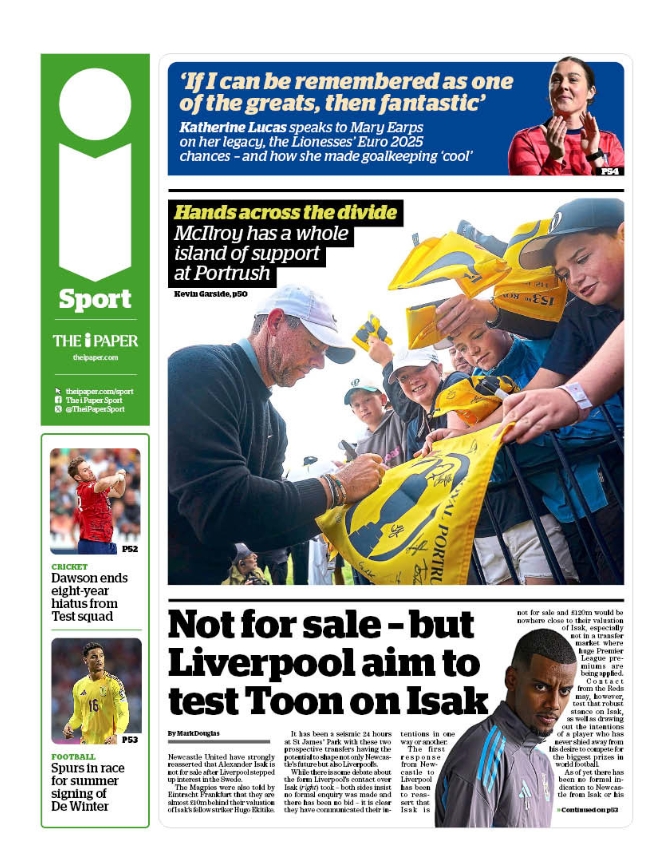 Back page of i paper