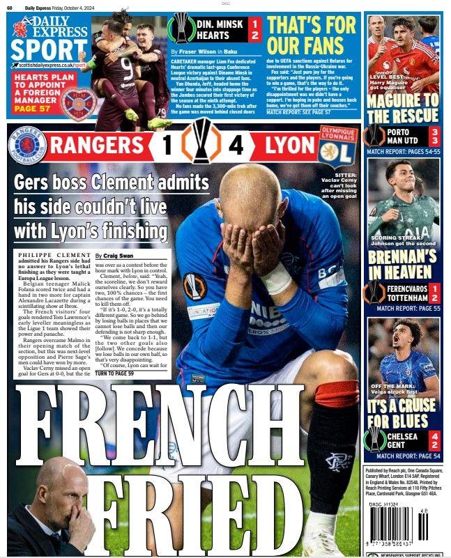 The back page of the Scottish Daily Express on 041024