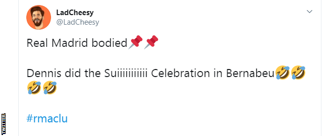 A tweet about Dennis' celebration