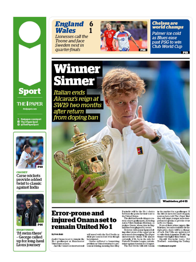Back page of the i paper