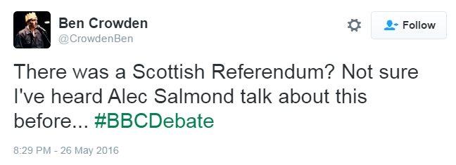 There was a Scottish Referendum I'm not sure I have heard Alex Salmond talk about this before.