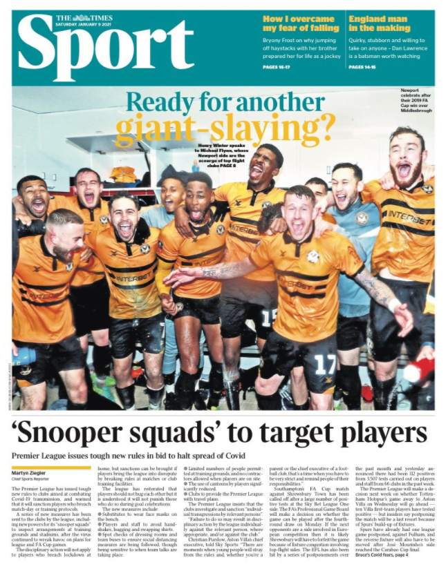 The back page of Saturday's Times