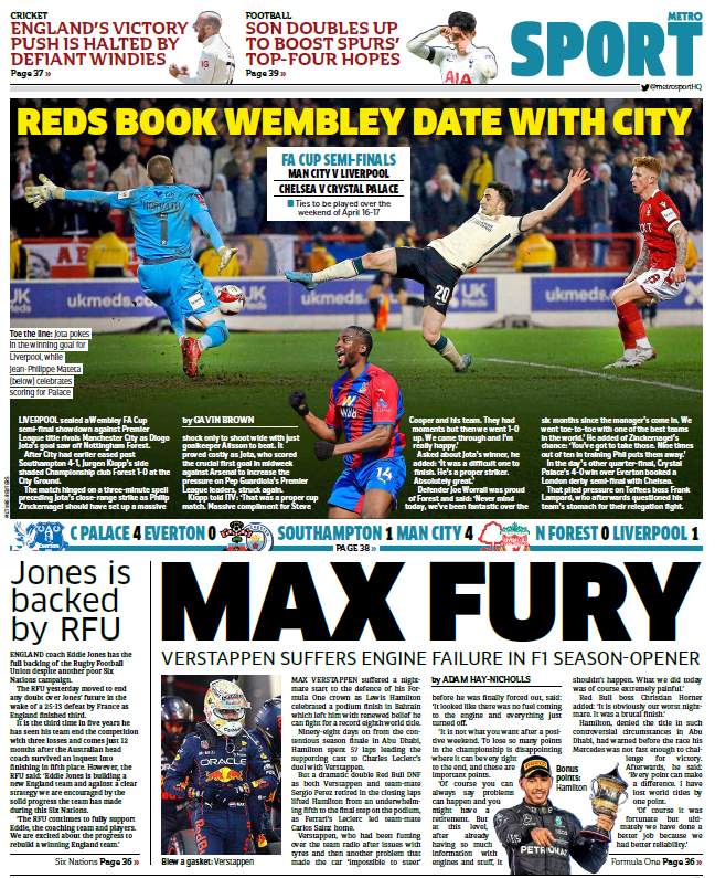 The back page of the Metro