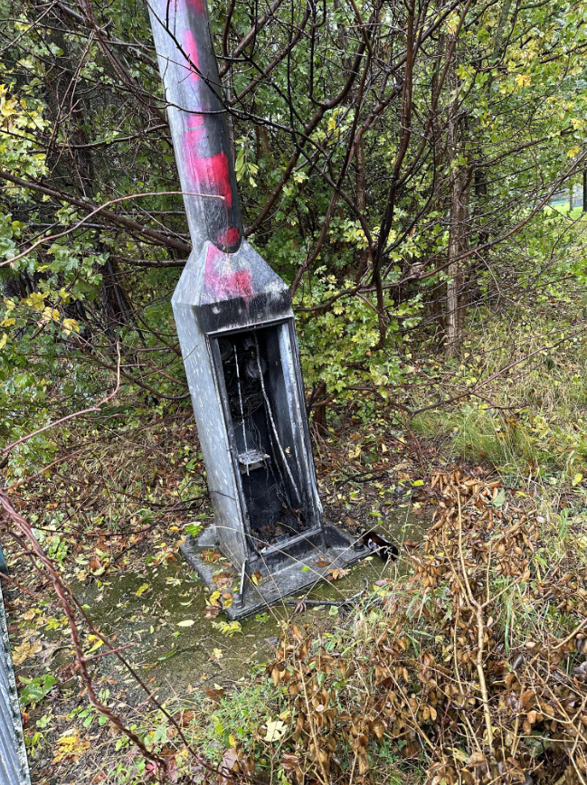 Burnt-out CCTV column