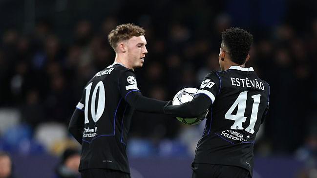 Cole Palmer celebrates with Estevao