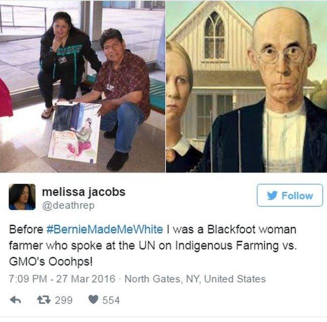 Before #BernieMadeMeWhite I was a Blackfoot woman farmer who spoke at the UN on Indigenous Farming vs. GMO's