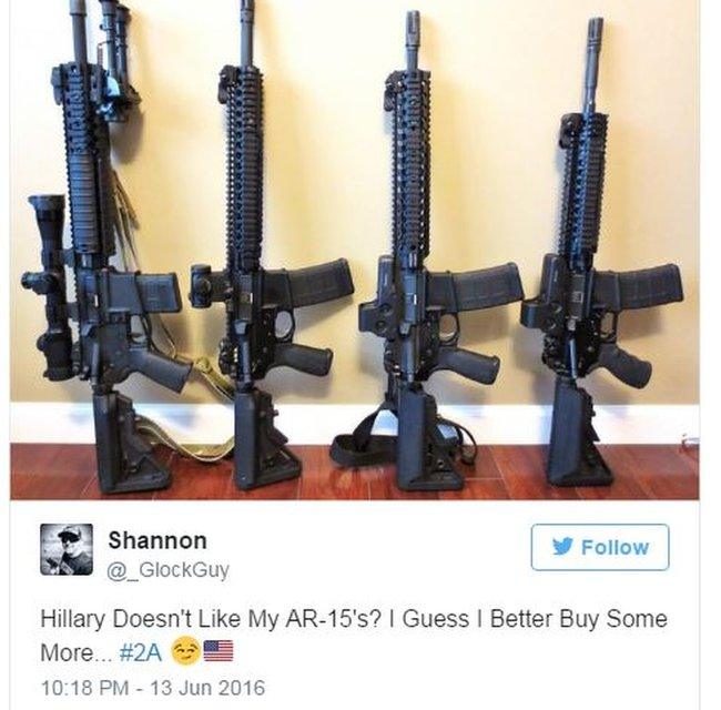 Tweet by Glock Guy and picture of guns