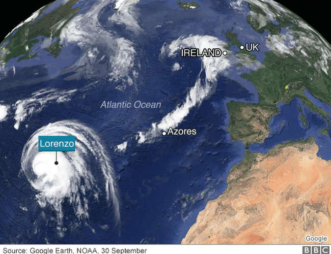 Hurricane Lorenzo's path