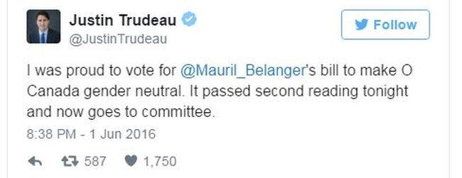 Tweet by Justin Trudeau