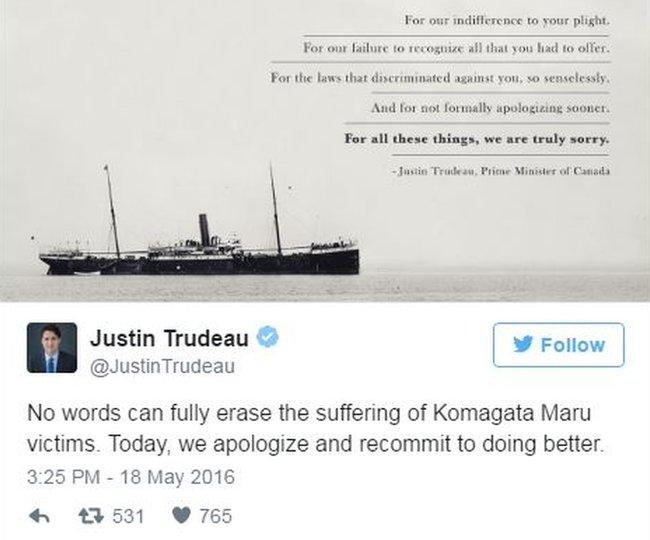 Justin Trudeau apology tweet