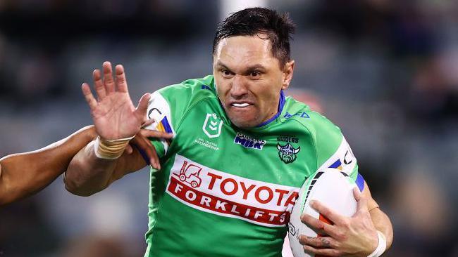 Jordan Rapana of the Raiders in action during the round 20 NRL match between Canberra Raiders and New Zealand Warriors at GIO Stadium, on July 19, 2024, in Canberra, Australia