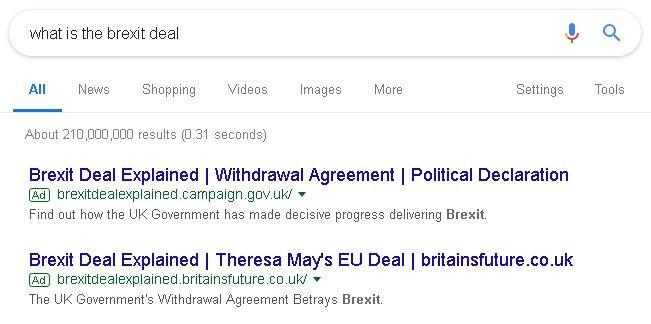 Two promoted links for and against the Brexit deal