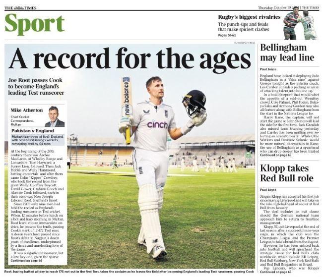 Times back page: 'Bellingham may lead line'