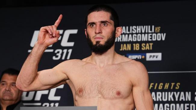 Islam Makhachev looks gaunt as he weighs in for a UFC fight