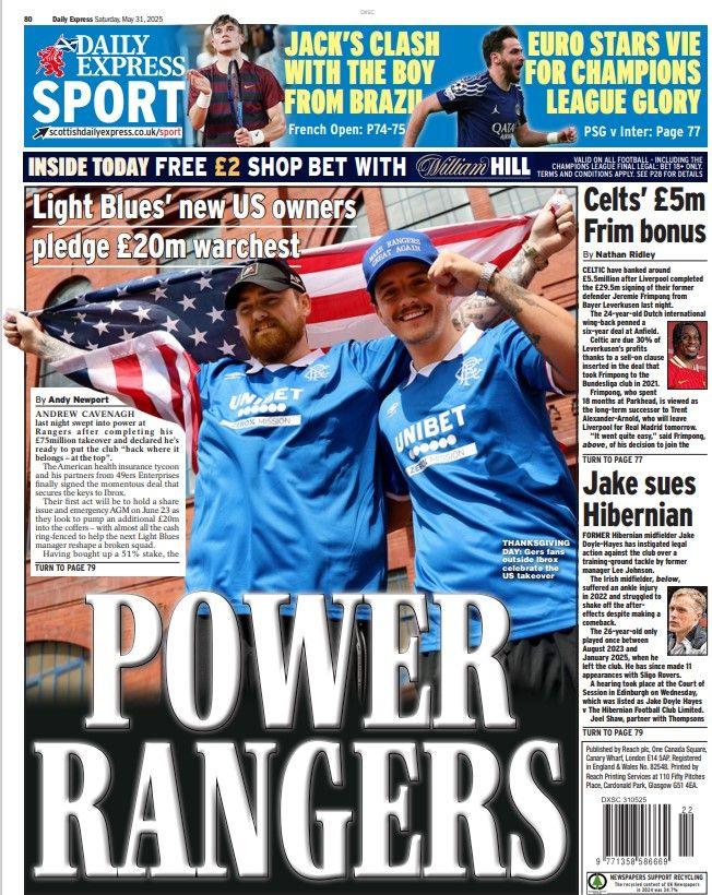 The back page of the Scottish Daily Express on 310525
