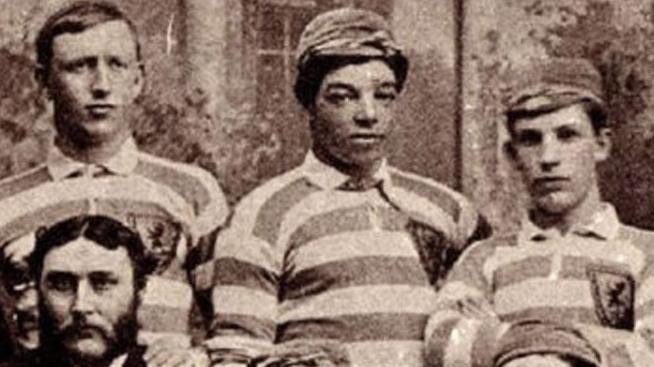 Footballers in the 1880s, with Andrew Watson centre.