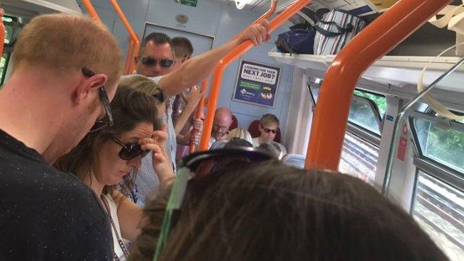 A packed South West Trains carriage