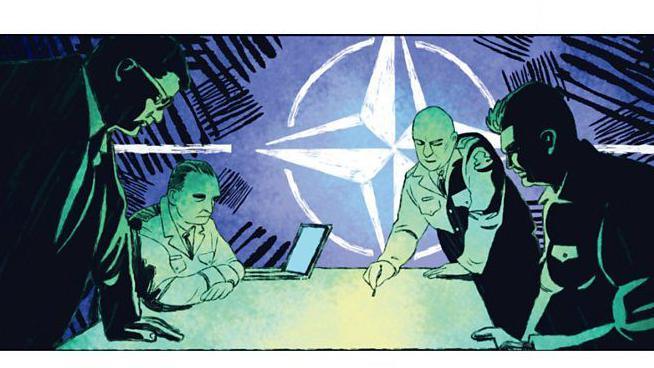 A comic book drawing of scheming Nato generals