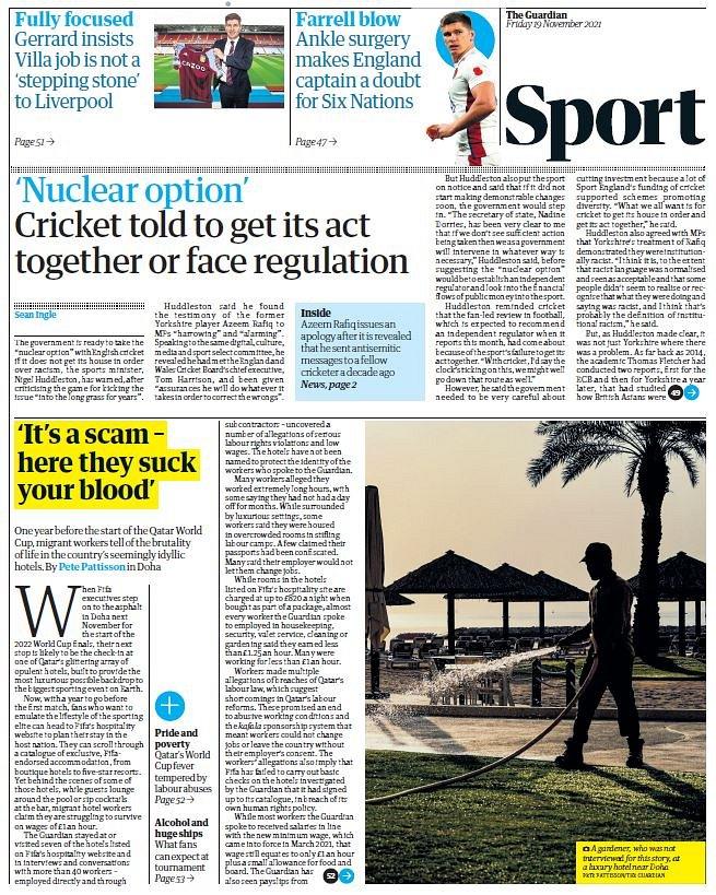 The sports section of Friday's Guardian