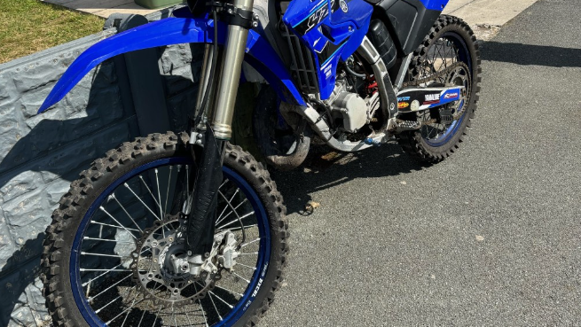 A blue off-road motorcycle seized by police