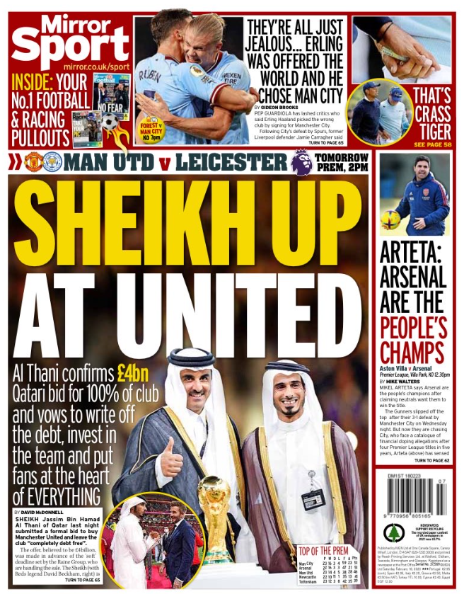 Mirror back page - 'Sheikh up at United'