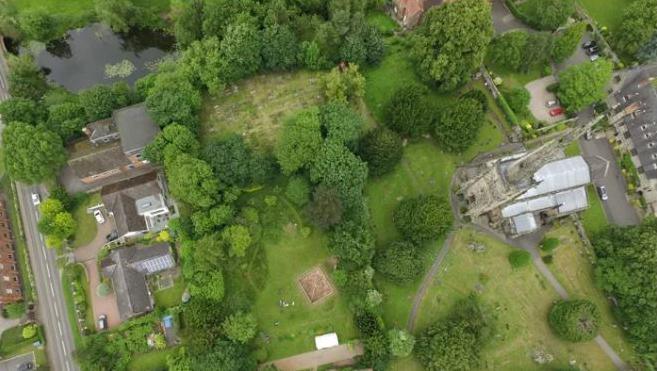 Overhead view of St Wystan's Church in Repton