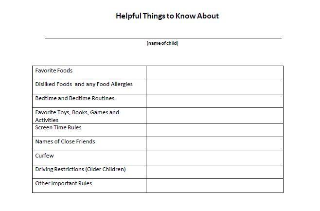 Page from the Family Preparedness Plan