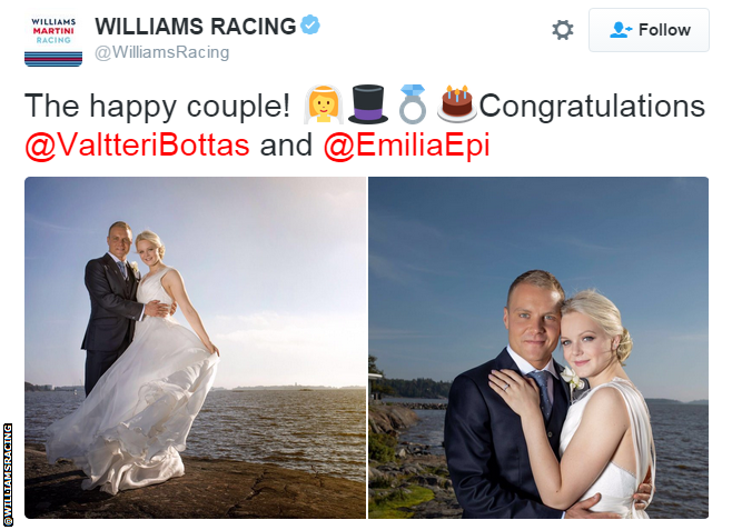 Valtteri Bottas and Emilia Pikkarainen