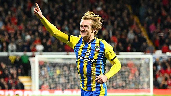 Southampton midfielder Flynn Downes celebrates