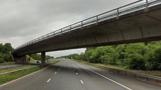 A Goole Maps image showing a bridge on a stretch of the M62. 