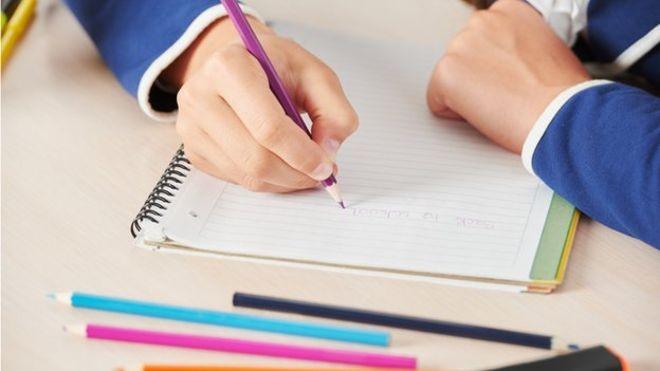 Pupils with jotter and coloured pencils