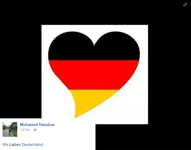 Images such as this one were being shared widely on social media. The message says "We love Germany"