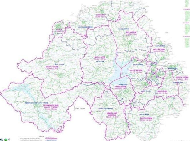 Boundary Commission map on proposed constituencies for NI