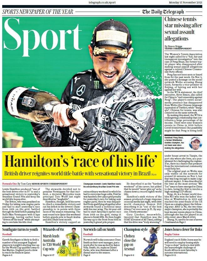 Monday's Telegraph Sport